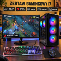 Komputer stacjonarny do gier Intel i7, RX 570 8GB, 32GB, SSD + monitor 27