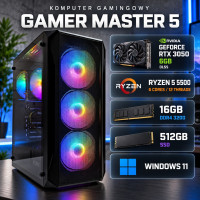 Komputer gamingowy Ryzen 5 5500, RTX 3050 6GB, DDR4, SSD, Wi-Fi, Win11 Pro