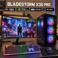 Zestaw gamingowy Bladestorm X3D AMD Ryzen 5 7500X3D, RTX 5070 12GB DLSS 5, 32GB, 1TB SSD M.2 + monitor 27", Win11
