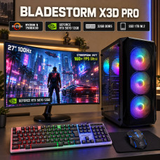 Zestaw gamingowy Bladestorm X3D AMD Ryzen 5 7500X3D, RTX 5070 12GB DLSS 5, 32GB, 1TB SSD M.2 + monitor 27", Win11