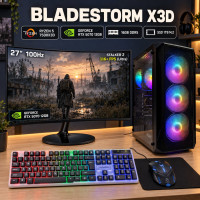 Zestaw gamingowy Bladestorm X3D AMD Ryzen 5 7500X3D, RTX 5070 12GB DLSS 5, DDR5, 1TB SSD M.2 + monitor 27
