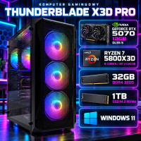 Komputer gamingowy Thunderblade X3D AMD Ryzen 7 5800X3D, RTX 5070 12GB DLSS 5, 32GB, 1TB SSD M.2, Win11