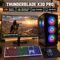 Zestaw gamingowy Thunderblade X3D AMD Ryzen 7 5800X3D, RTX 5070 12GB DLSS 5, 32GB, 1TB SSD M.2 + monitor 27", Win11