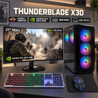 Zestaw gamingowy Thunderblade X3D AMD Ryzen 7 5800X3D, RTX 5070 12GB DLSS 5, DDR4, 1TB SSD M.2 + monitor 27