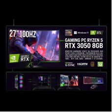 ZESTAW GAMER MASTER RYZEN 5 16GB RTX 3050 + MONITOR 27" 100Hz