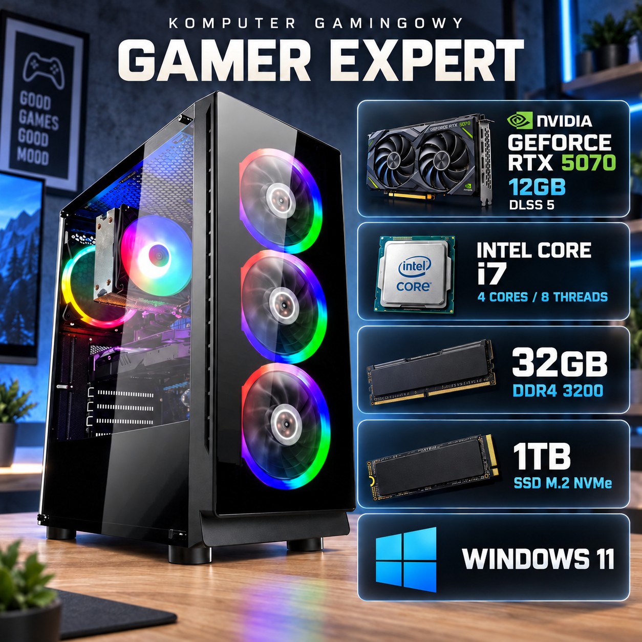 PC Gamer Exper I7 6700 32GB DDR4 1TB SSD RTX 5070