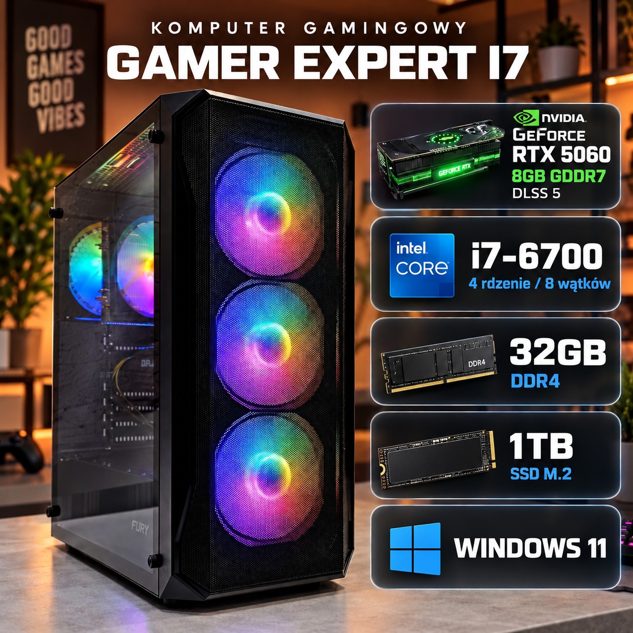 Zestaw Gamer Expert I7 32GB RTX 5060 8GB