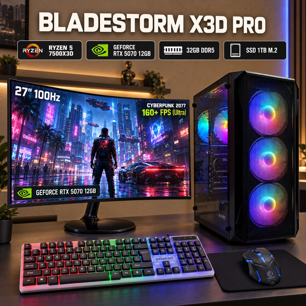 Komputer gamingowy Fury Shobo Ryzen 5 7500X3D, RTX 5070 12GB DLSS 5, 32GB, 1TB SSD M.2, Win11