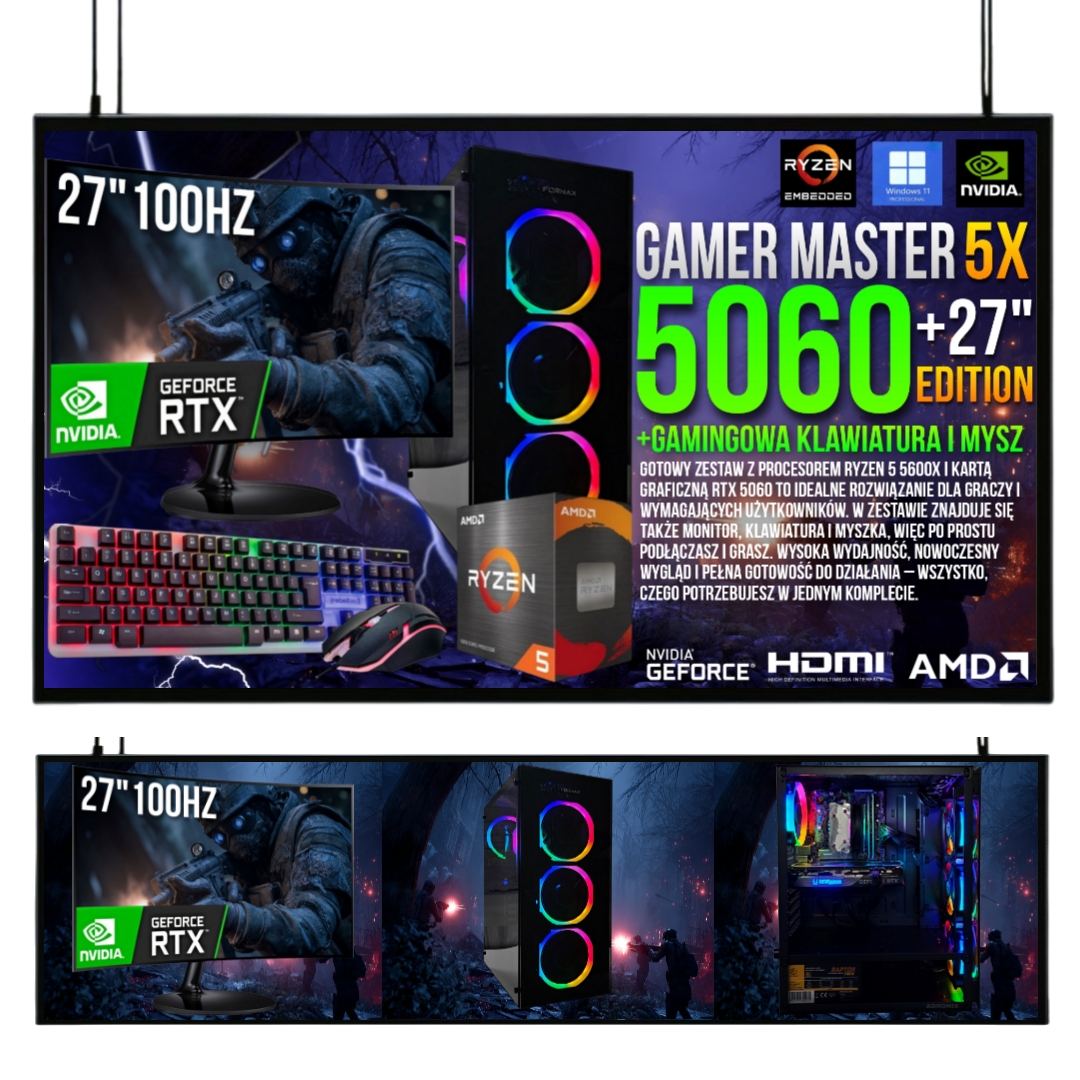 ZESTAW GAMINGOWY RYZEN 5 5600X 32GB RTX 5060 8GB +WI-FI +WIN11 +MONITOR 27