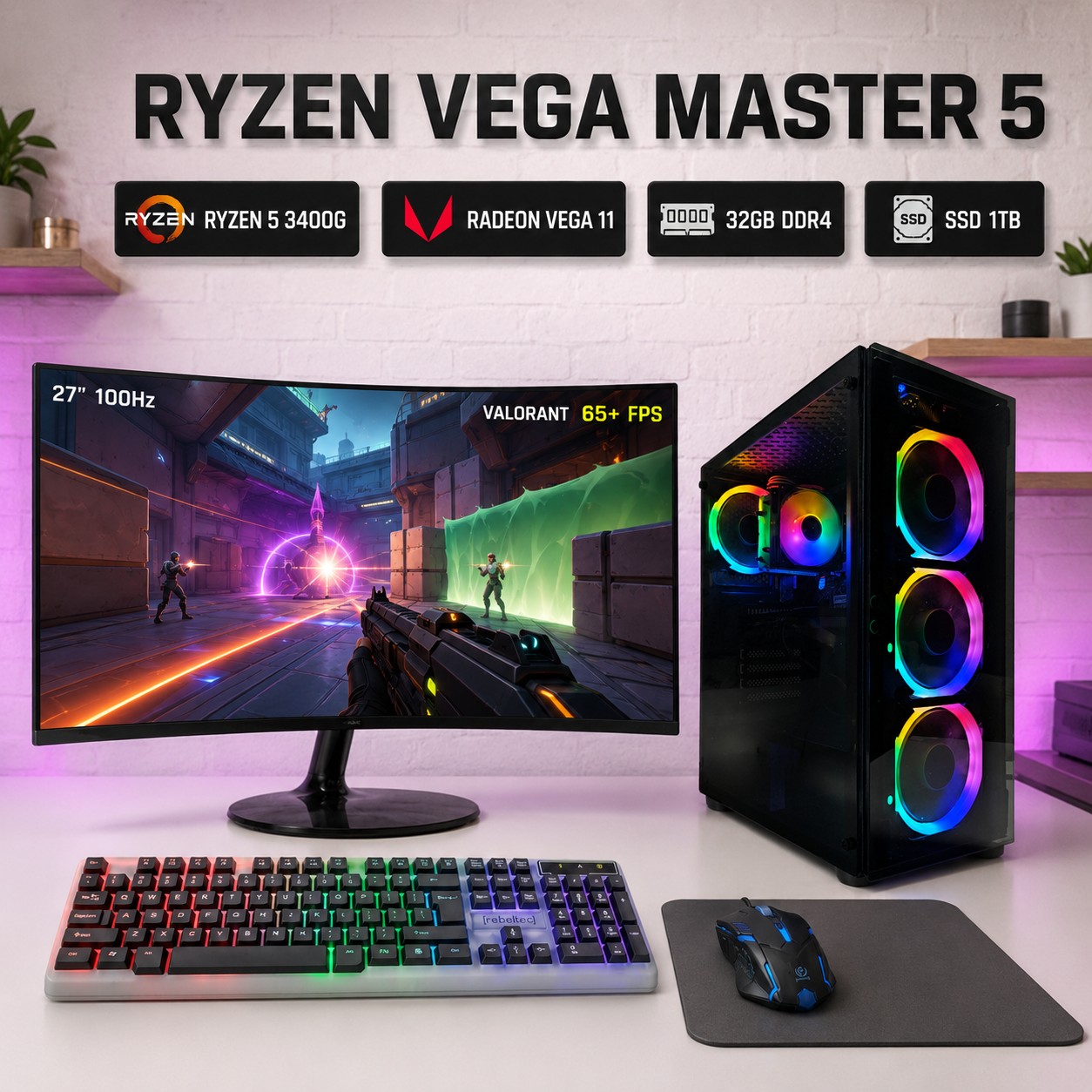 ZESTAW KOMPUTER GAMINGOWY 27 |RYZEN 5|VEGA 11|32GB|1TB| WI-FI|WIN 11