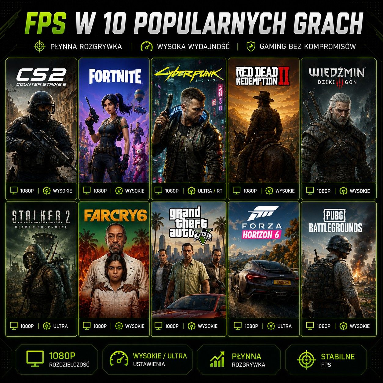 FPS w popularnych grach — NVIDIA GeForce RTX 5070 12GB