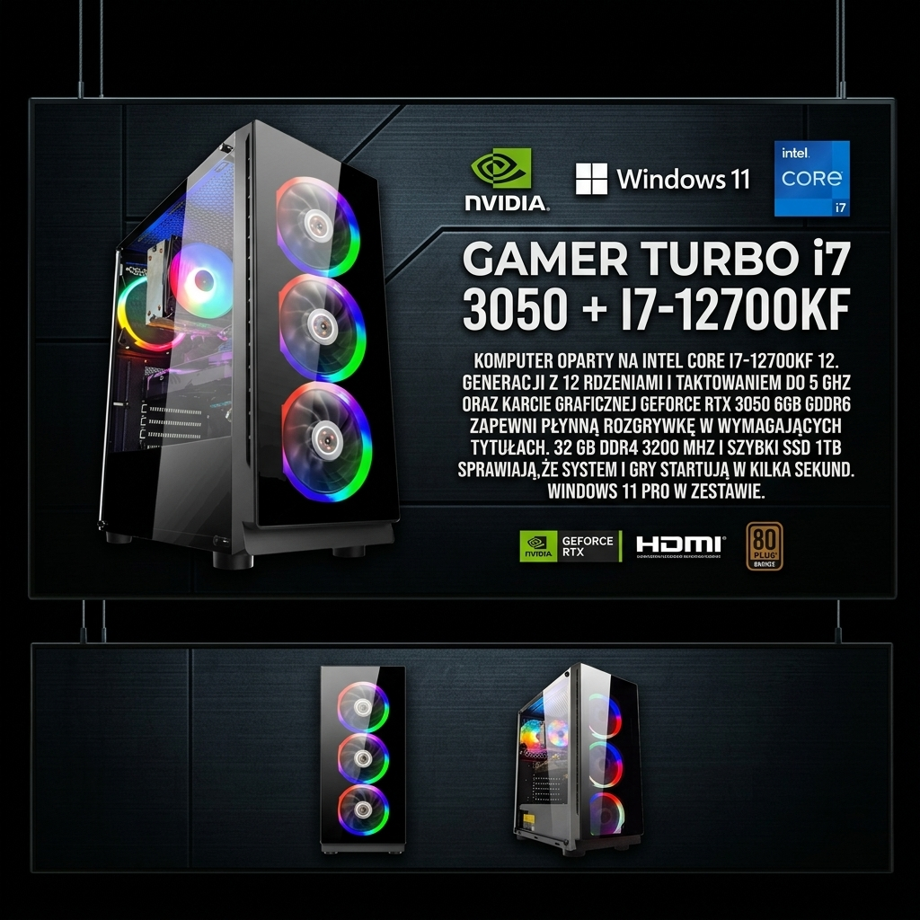 KOMPUTER GAMINGOWY Intel i7 32GB 1TB SSD RTX 3050 6GB