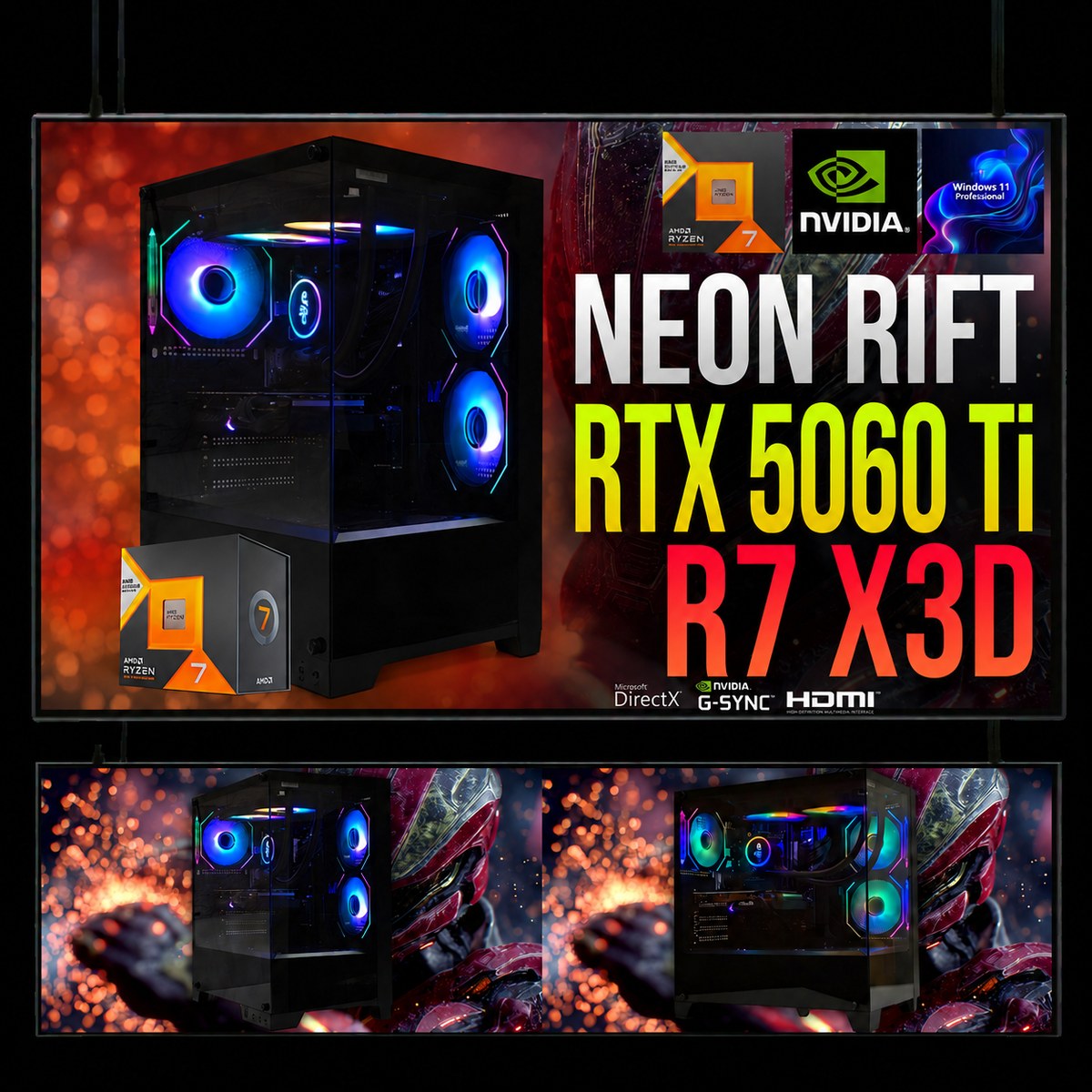 ZESTAW GAMINGOWY NEON RIFT R7 7800X3D/16GB/RTX5060Ti/512GB M.2 SSD/W11
