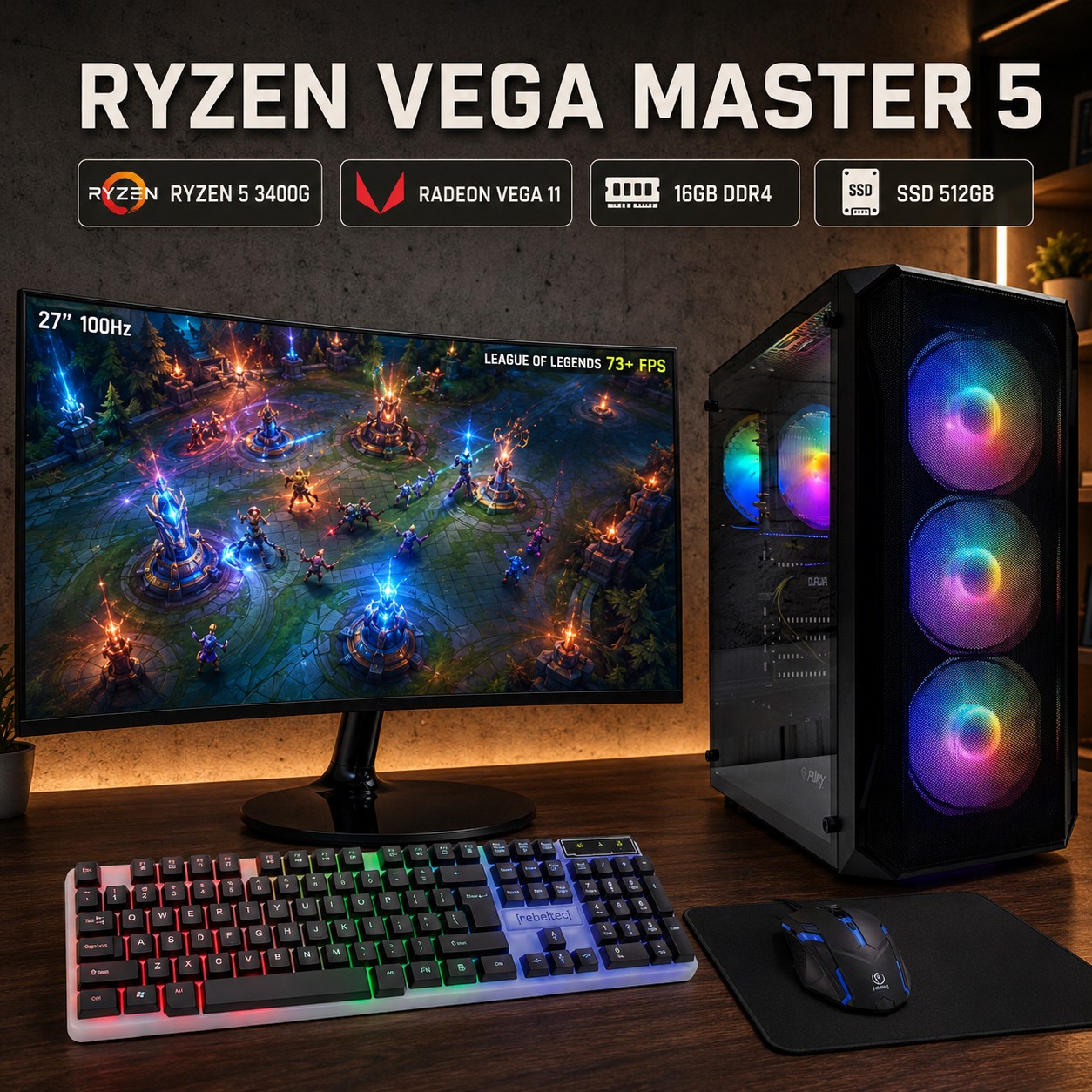 ZESTAW KOMPUTER GAMINGOWY 27 |RYZEN 5|VEGA 11|16GB|1TB| WI-FI|WIN 11