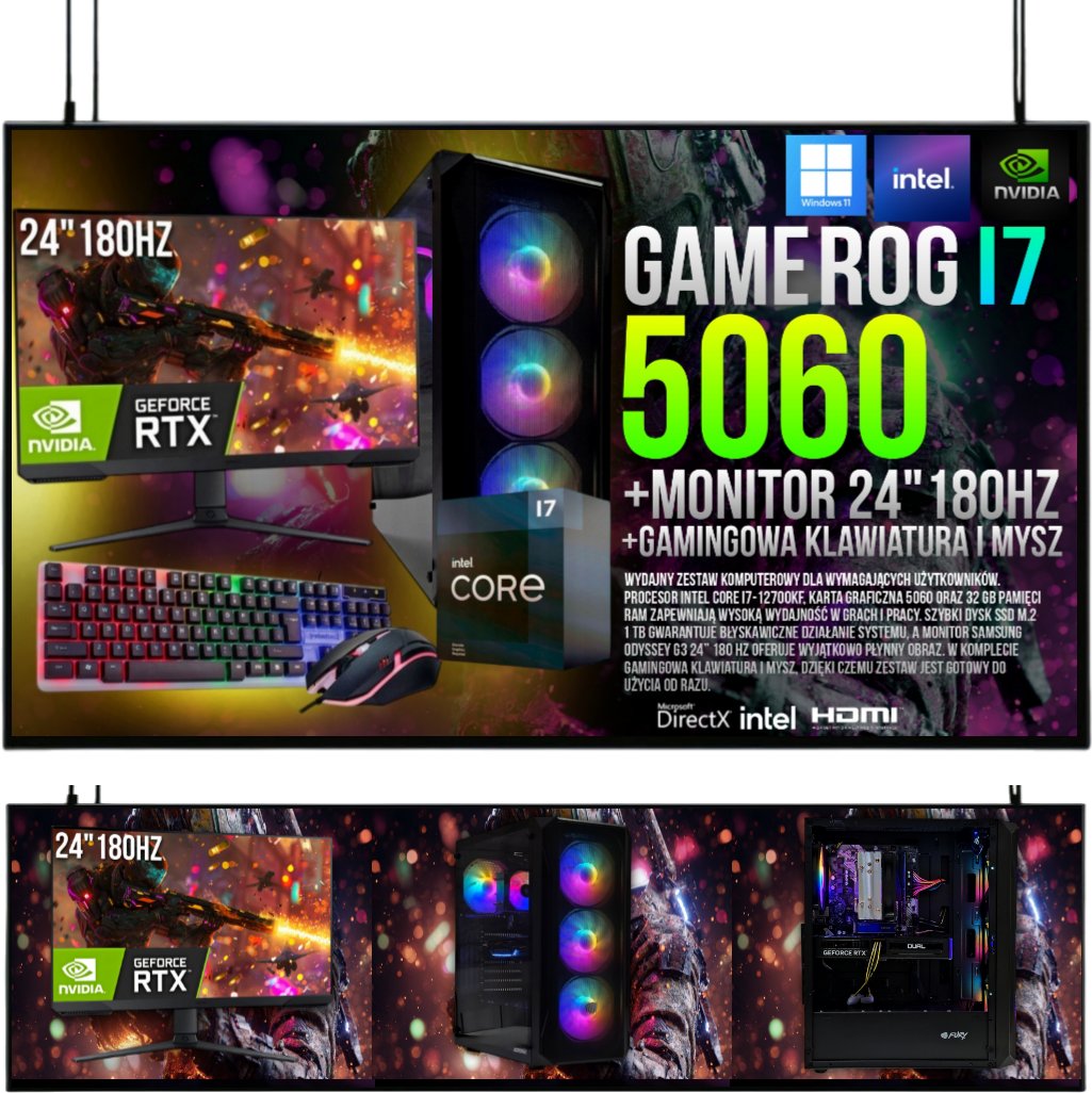 Komputer Gemingowy Orion Intel Core I7 32GB RTX 5060 1TB +24 Monitor 144Hz