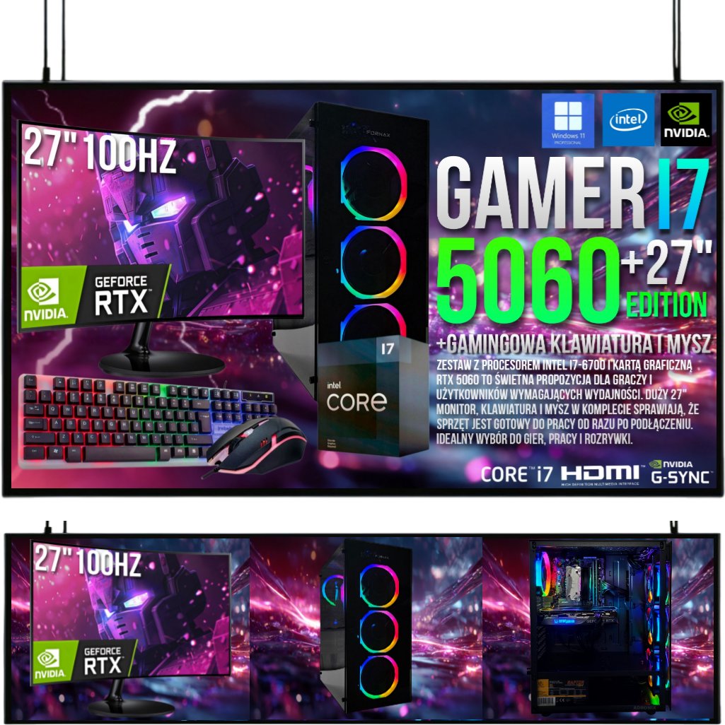 ZESTAW GAMINGOWY I7 32GB RTX 5060 8GB +MONITOR 27 100Hz