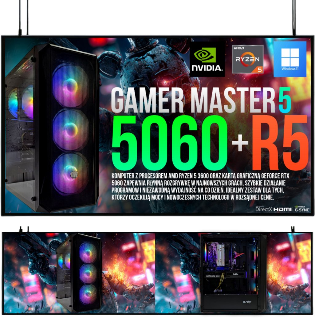 PC GAMINGOWY Ryzen 5 5500 RTX 5060 8GB 16GB DDR4 512GB +Wi-Fi +WIN11