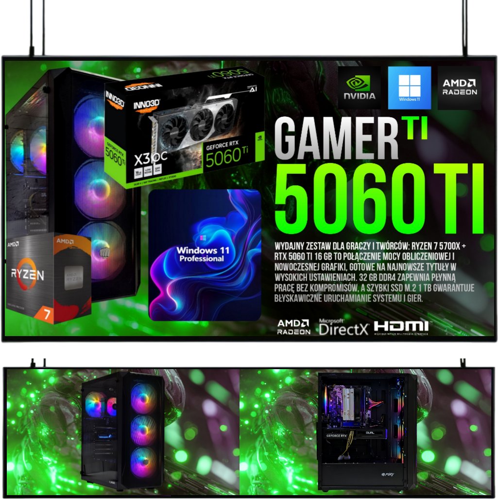 KOMPUTER GAMINGOWY |RYZEN 7| 32GB1TB SSD| RTX 5060TI 16GB| WiFi |WIN 11
