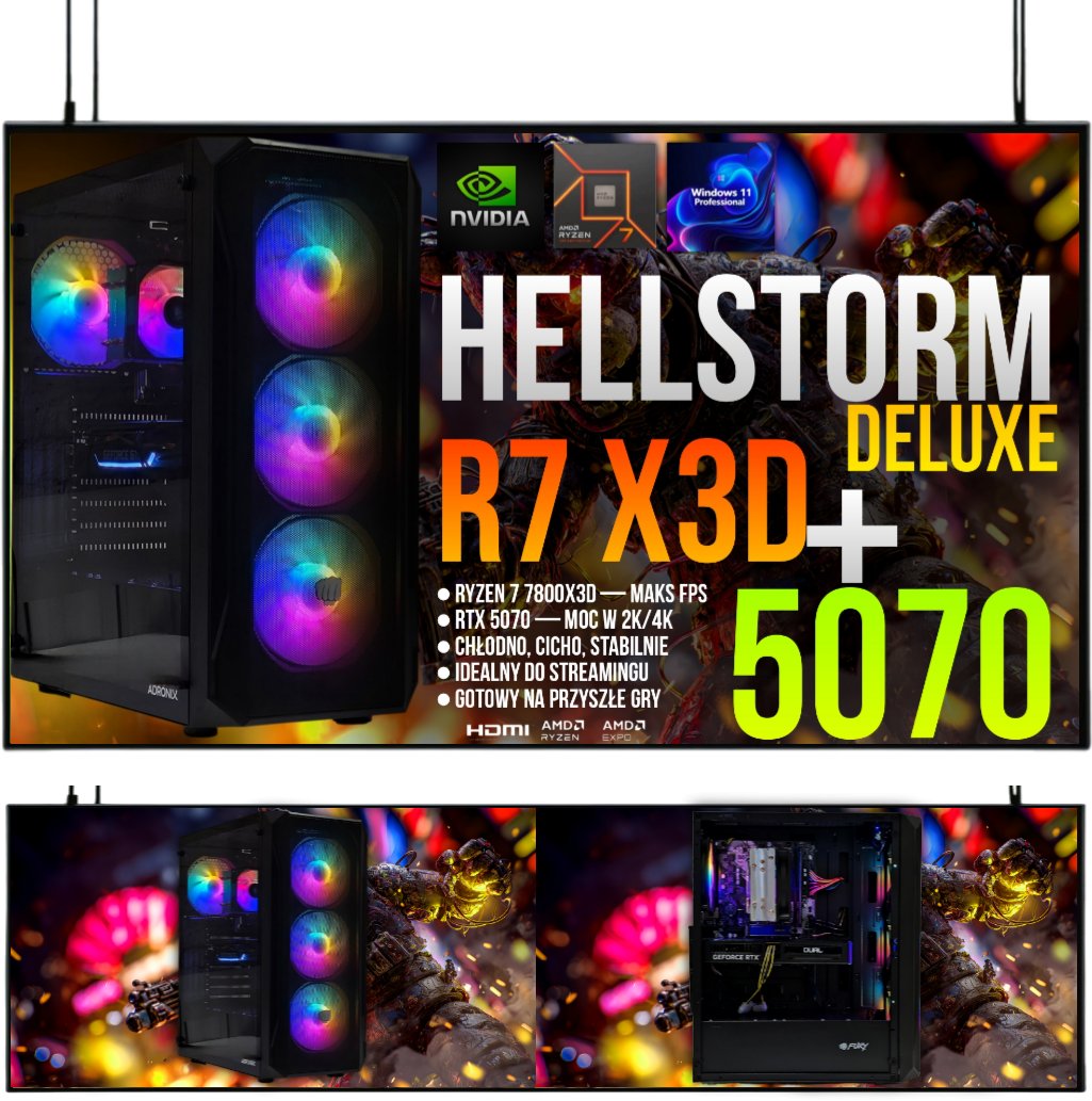 ZESTAW GAMINGOWY HELLSTORM R7 7800X3D/16GB/RTX5070/512GB SSD/W11