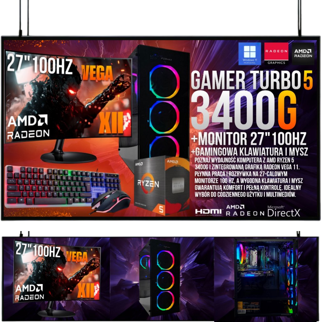 ZESTAW KOMPUTER GAMINGOWY 27 |RYZEN 5|VEGA 11|32GB|1TB| WI-FI|WIN 11