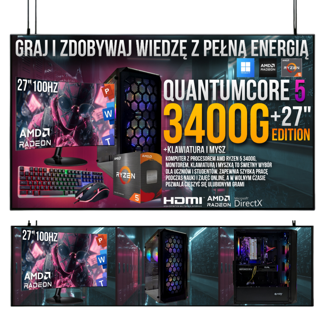 ZESTAW RYZEN QUANTUMCORE 5 |VEGA 11|32GB|1TB| WI-FI|WIN 11