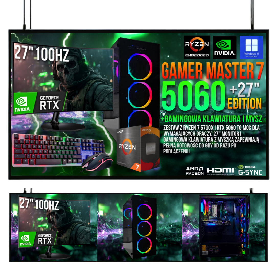ZESTAW GAMINGOWY Ryzen 7 5700X 16GB RTX 5060 8GB +Wi-Fi +WIN11 +MONITOR 27