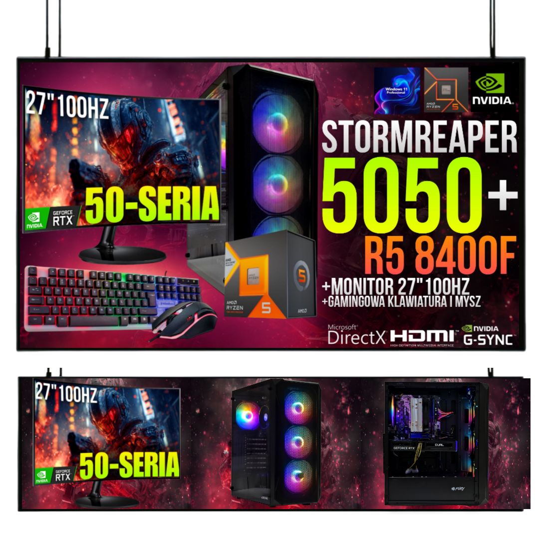 ZESTAW GAMINGOWY STORMREAPER R5 8400F/32GB/RTX5050/1TB SSD/W11/27100Hz