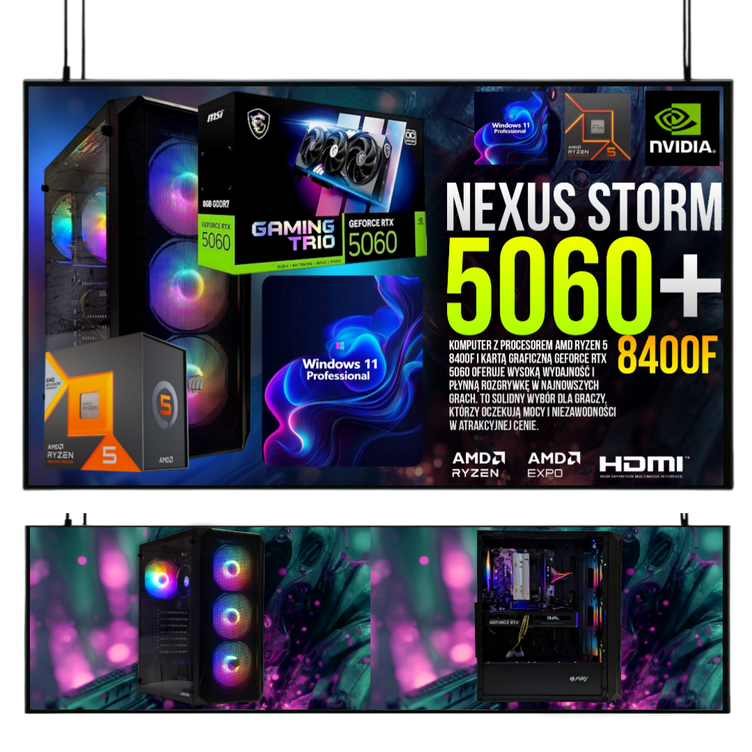 ZESTAW GAMINGOWY NEXUS STORM R5 8400F/32GB/RTX5060/1TB M.2 SSD/W11