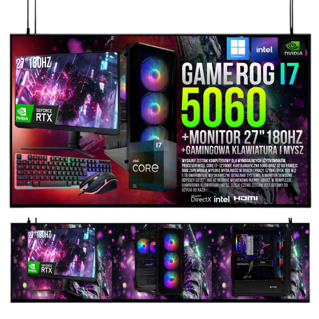 ZESTAW GAMINGOWY I7 32GB RTX 5060 8GB +MONITOR 27 180Hz 1ms WIN 11