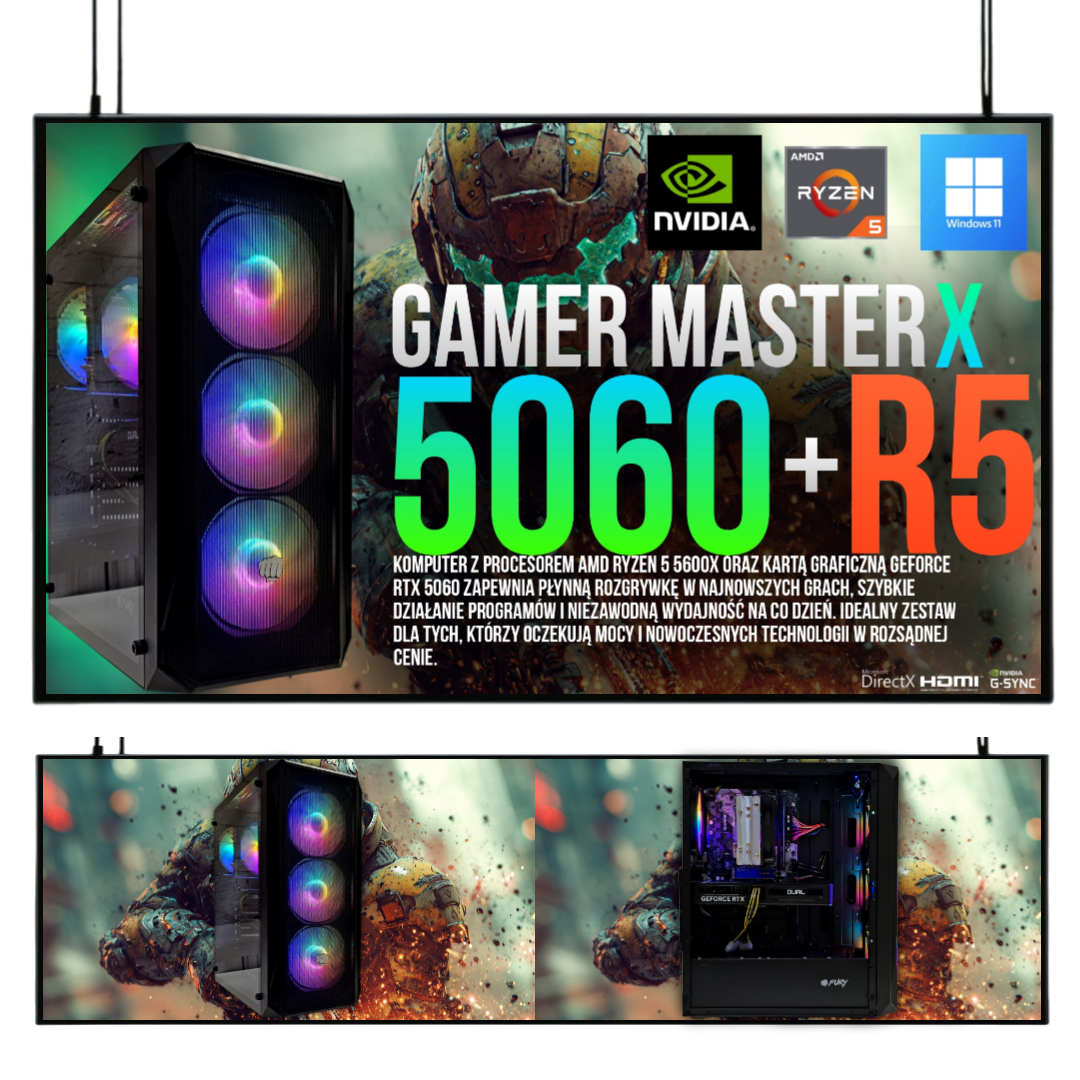 ZESTAW GAMINGOWY Ryzen 5 5600x 32GB RTX 5060 8GB +Wi-Fi +WIN11 +MONITOR 27