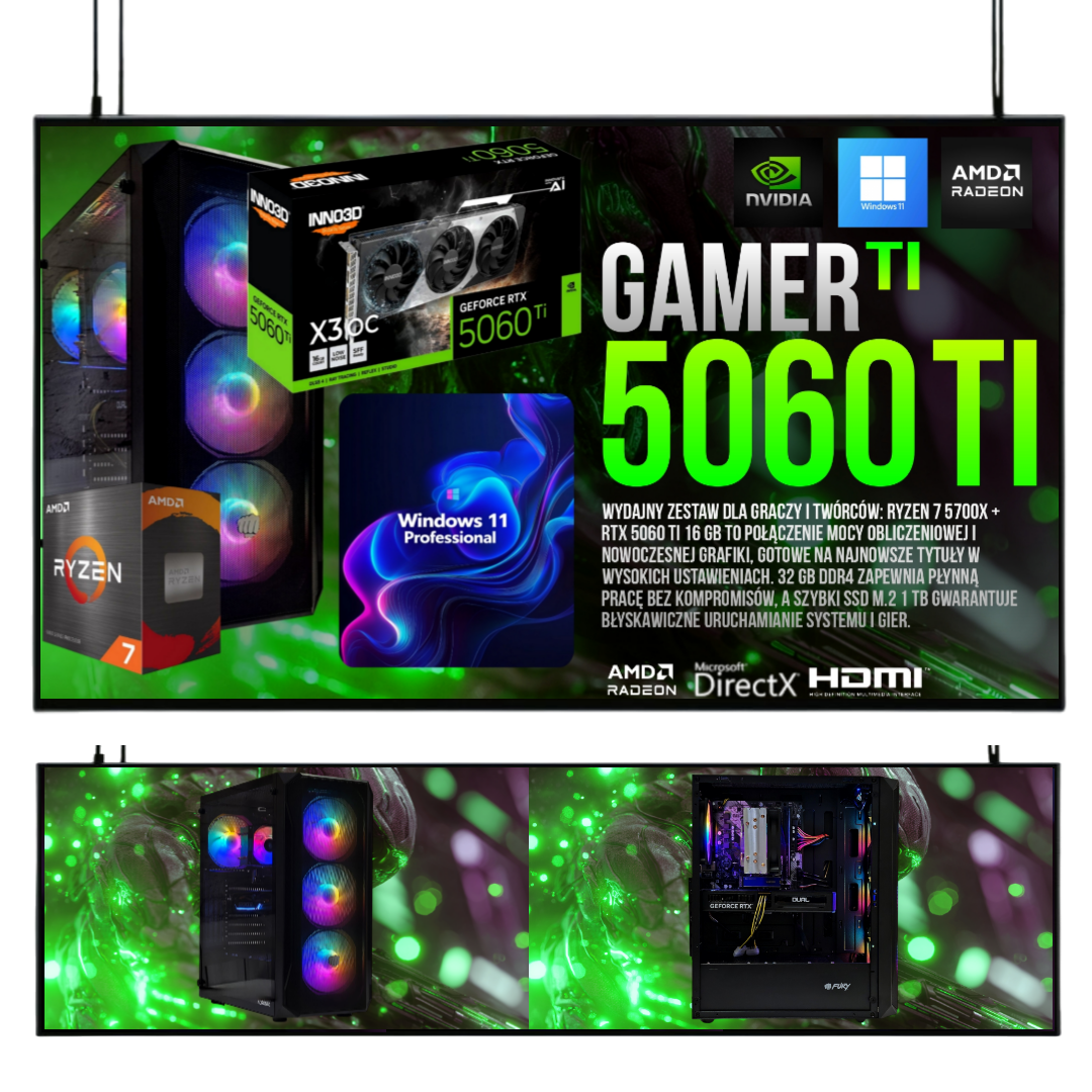 KOMPUTER GAMINGOWY |RYZEN 7| 32GB1TB SSD| RTX 5060TI 16GB| WiFi |WIN 11