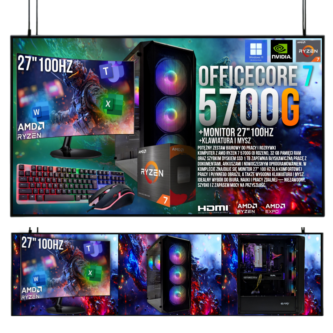 ZESTAW RYZEN OfficeCore 7|RYZEN 7|VEGA 8|32GB|1TB| WI-FI|WIN 11