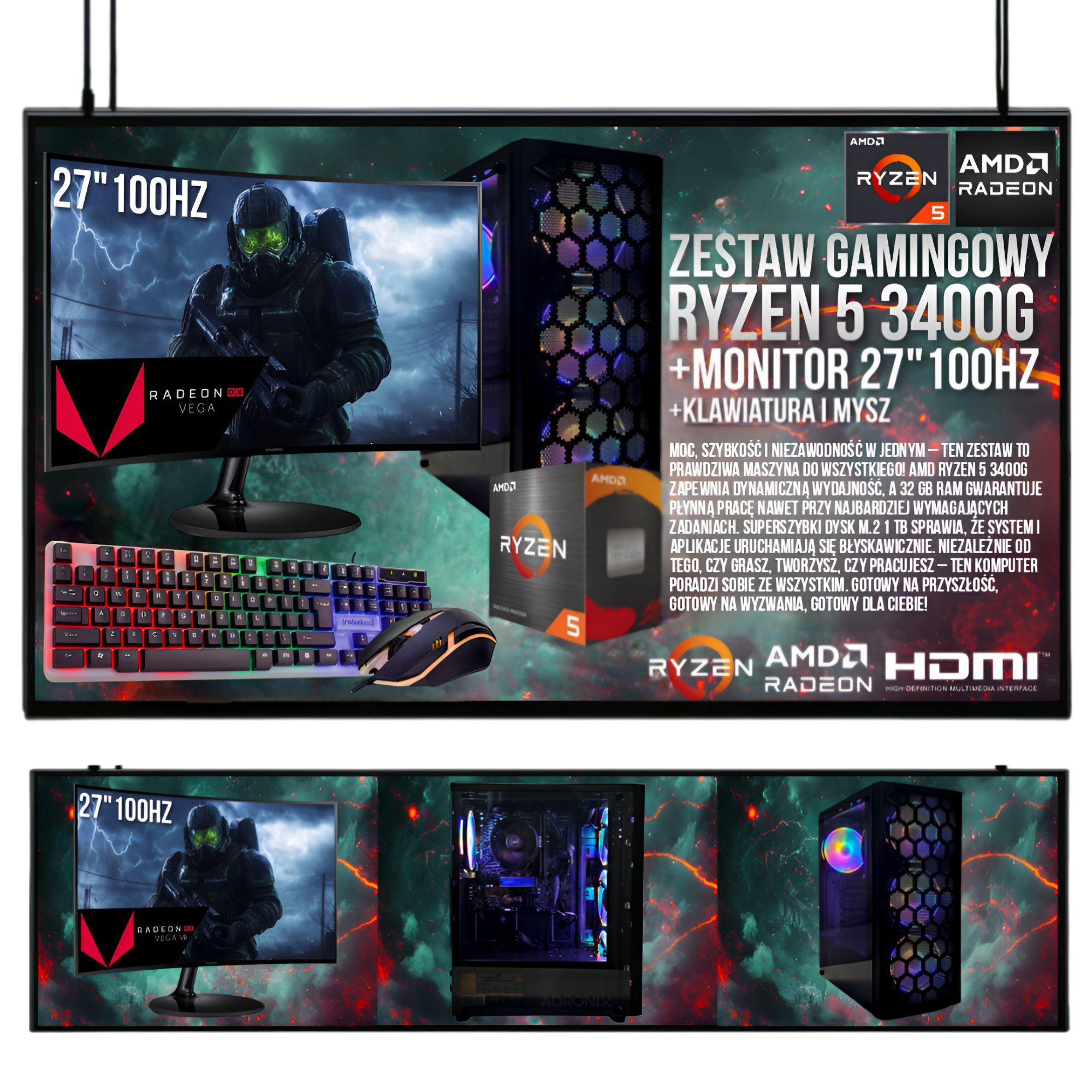 ZESTAW KOMPUTER GAMINGOWY 27 |RYZEN 5|VEGA 11|32GB|1TB| WI-FI|WIN 11
